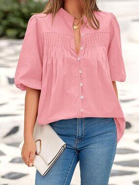 PRETTYGARDEN Short Lantern Sleeve Top Medium NWT Pink